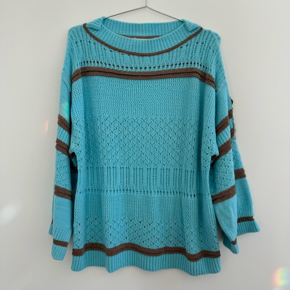 Elisa Cavaletti Blue and Brown Sweater